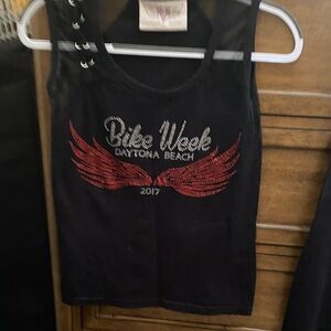 Black Sleeveless Top with Red Wing Design